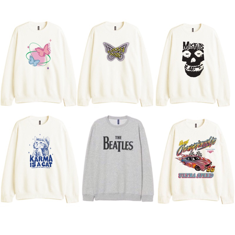 HM FULL TAG NEW MISFITS THE BEATLES BUTTERFLY RACING CHAMPIONSHIP KARMA MAGIC IS A CAT GREY SWEATSHI