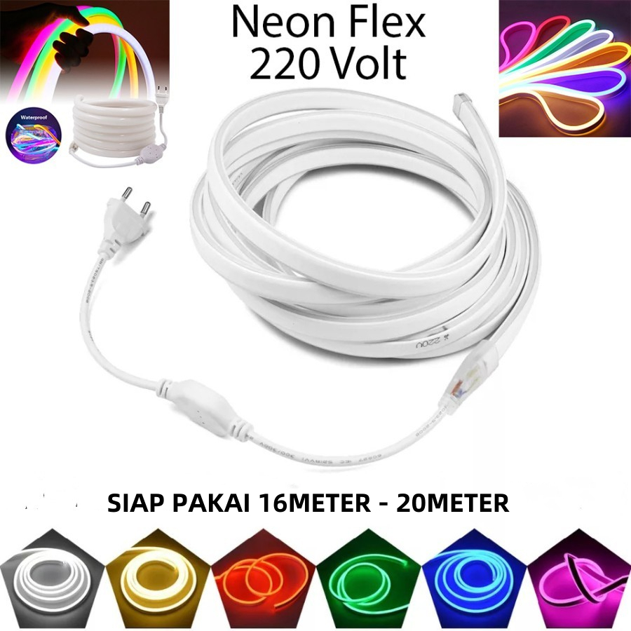 Paket Lampu Neon Flex LED Flexible 220V 11 METER - 15 METER Tinggal Colok