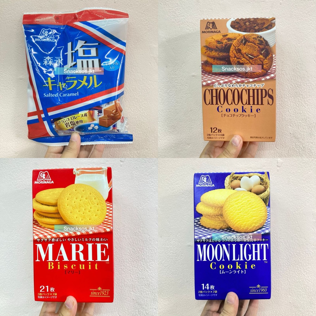 

MORINAGA MARIE BISCUIT / CHOCOCHIPS / MOONLIGHT COOKIE / MORINAGA SALTY SALTED CARAMEL CANDY BAG JEPANG