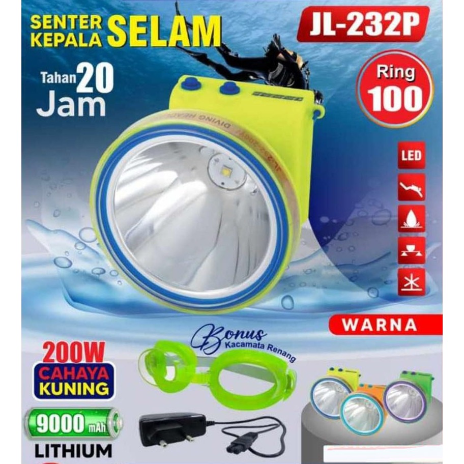 Senter Kepala Selam JL-232P Jin Long 200W Cahaya Putih