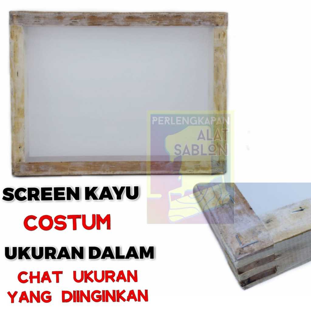 SCREEN KAYU SABLON CUSTOM PUTIH KUNING