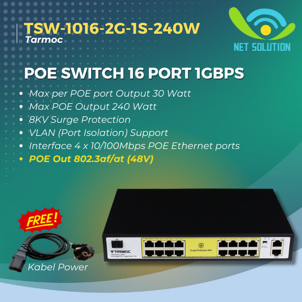 Tarmoc TSW-1016-2G-240W 16 Port Gigabit POE 802.3af/at POE Switch 240W