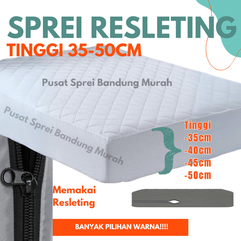 Sprei Resleting Tinggi 35 40 45 50 cm Sarung Kasur Busa/SpringBed 120x200 160x200 180x200 200x200