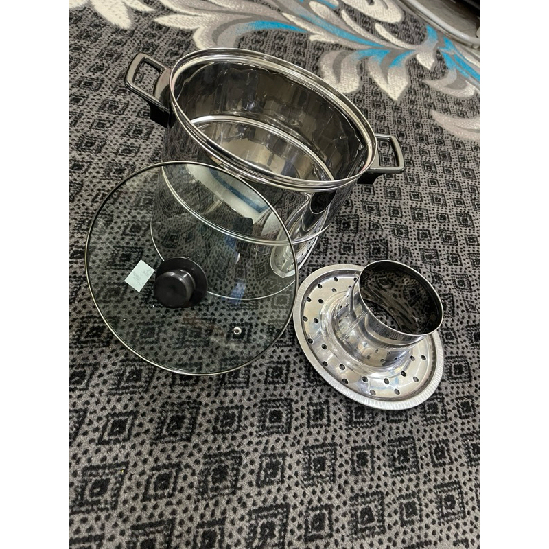 DANDANG BAKSO STAINLESS UKURAN 24 CM TUTUP KACA