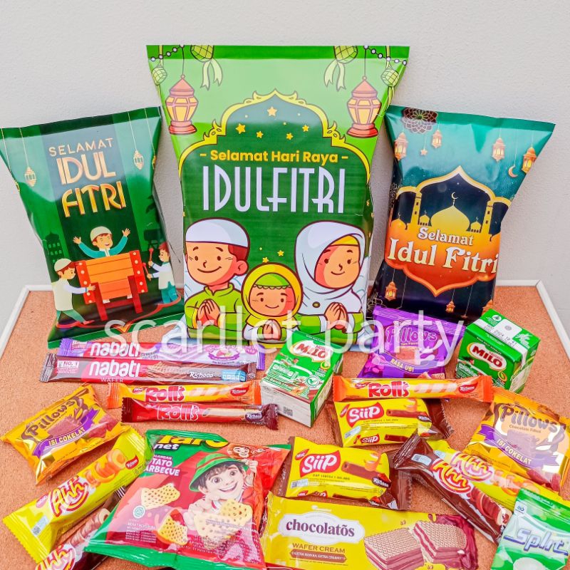 

PAKET SNACK LEBARAN KADO IDUL FITRI RAMADHAN POUCH HAMPERS CHIKI WAFER KADO ANAK GOODIE BAG IDUL ADHA