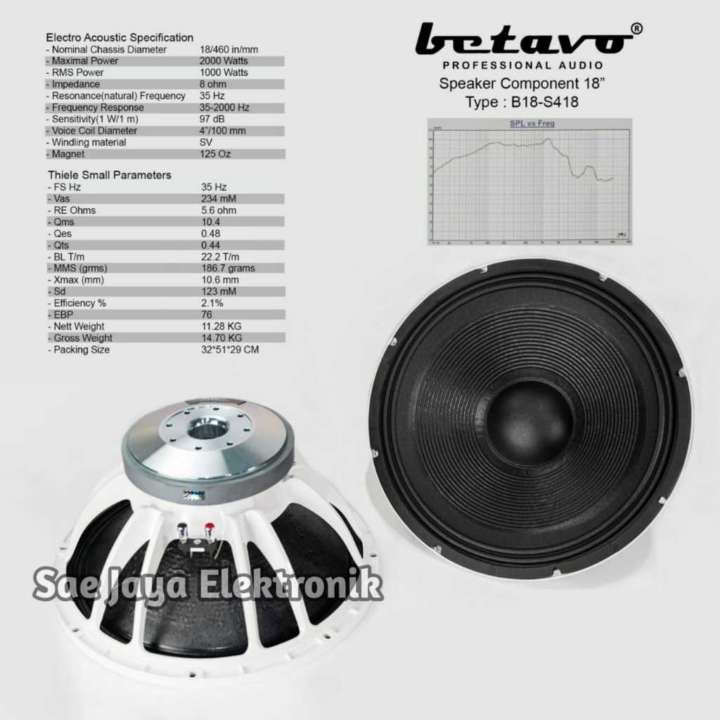 Speaker Komponen Betavo 18 inch B18 S418