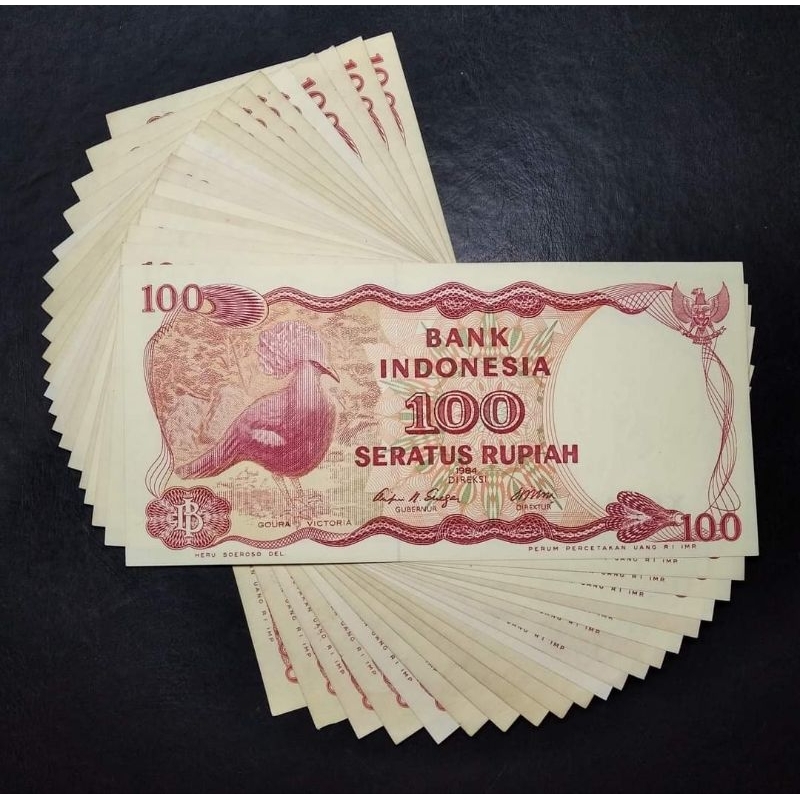 UANG KUNO 100 BURUNG GUORA VICTORIA 1984 UNC GRESH / UANG 100 BURUNG MAHKOTA TAHUN 1984 UANG KUNO 10