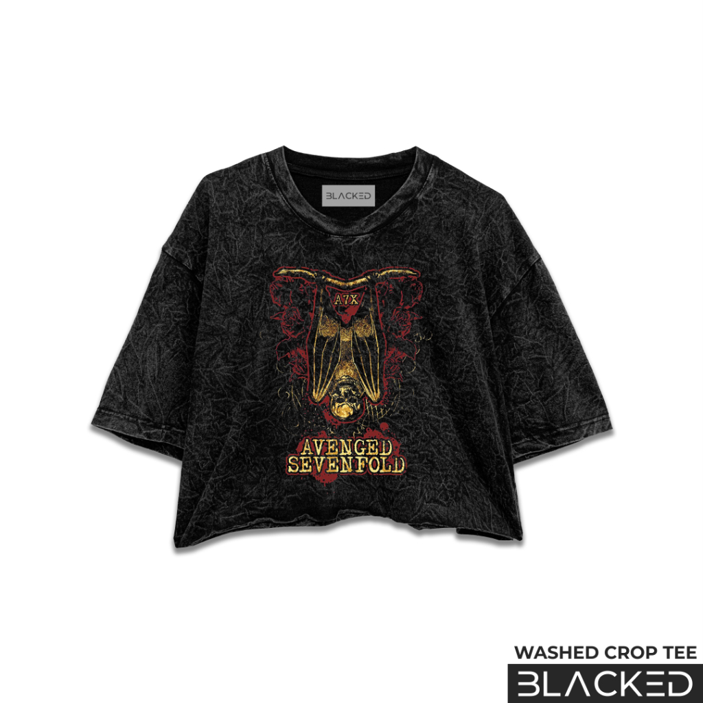 CROP TEE AVENGED SEVENFOLD - SKULL BAT / STONEWASH / WASHED CROPTOP / OVERSIZED CROP TOP / SLIM FIT 