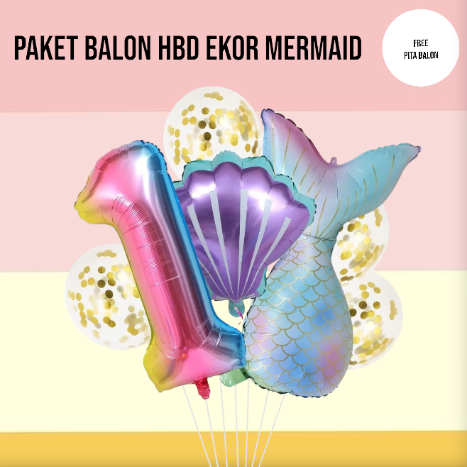 Balon Mermaid Set Ulang Tahun / Paket Set Dekorasi Ulang Tahun tema Mermaid