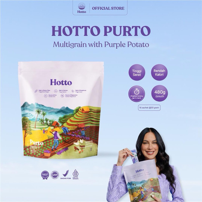 

Hotto Purto Multigrain With Purple Potato/Ubi Ungu Tinggi Serat 1 Pouch 16 Sachet Original