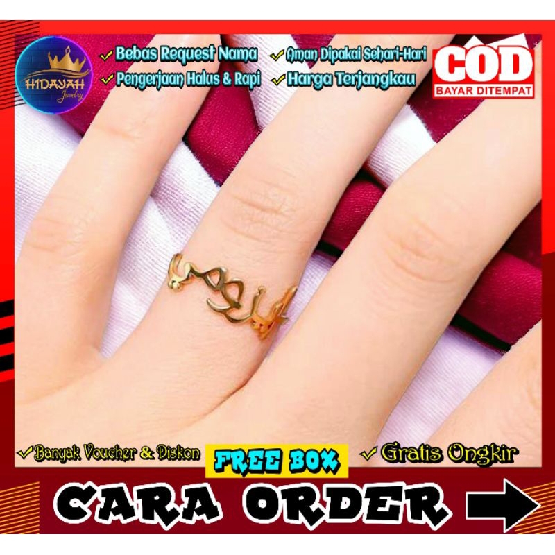 (Bisa COD) Cincin Nama Arab Terbaru Unik Cincin Lapis Emas Custom Abjad Lafaz Arab Free Request Nama