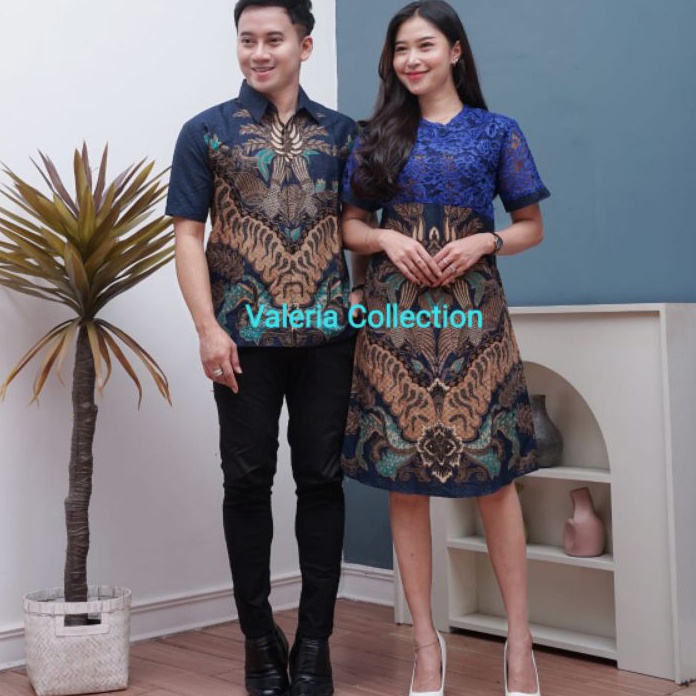 Belanja Tanpa Batas New Arrival Baju Pesta Dress Brokat Motif Burung Walet Biru Baju Batik Couple Pr