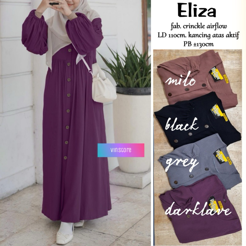 ELIZA MAXY DRESS - Gamis Polos Busui Wanita Bahan Crinkle Airflow - Raya Dress - Baju Lebaran Vinsto