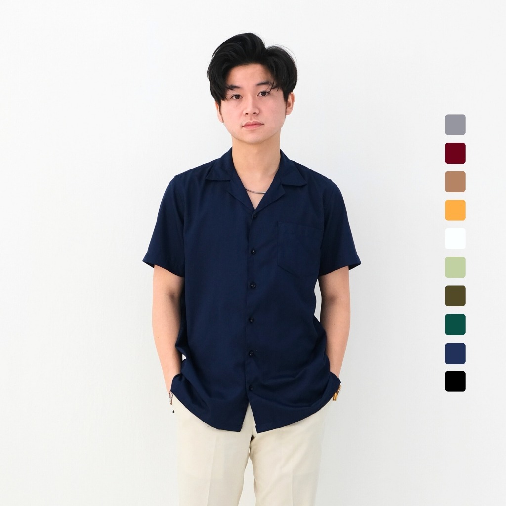 Kemeja Bowling Shirt Rayon Hawai Hawaian Polos Pria Cowok Lengan Pendek Kemeja Kasual Casual Korean 