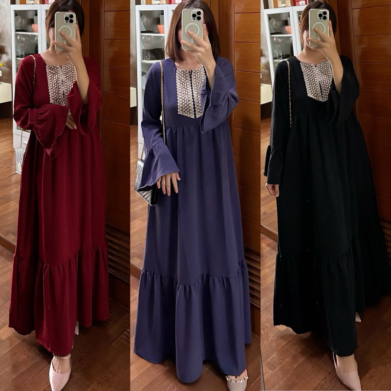 KAFTAN LEBARAN BAJU GAMIS PAKAIAN KAFTAN REMPLE WANITA HIJAB BUSUI BUMIL FRIENDLY