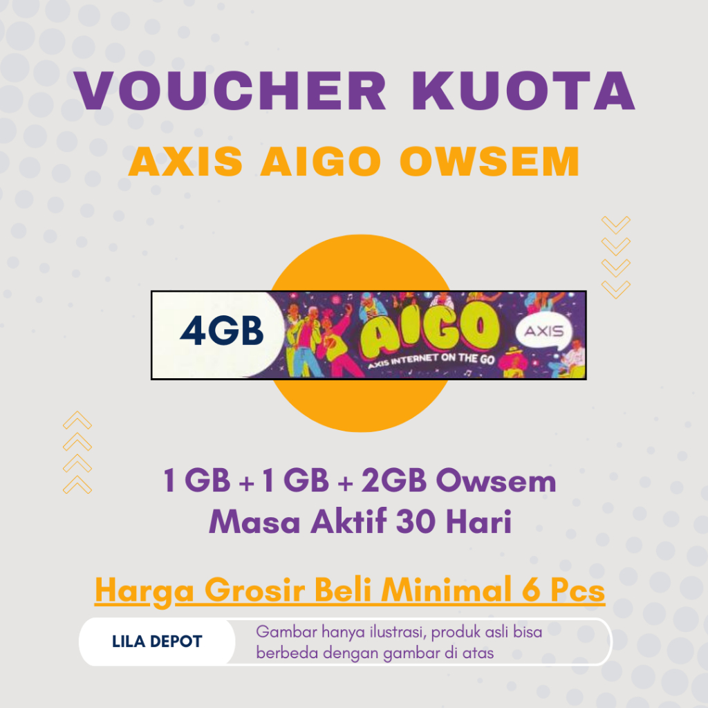 Voucher Data Fisik Axis Aigo Kuota Nasional 1 GB + Kuota Lokal 1 GB + OWSEM 2 GB; Masa Aktif 30 Hari
