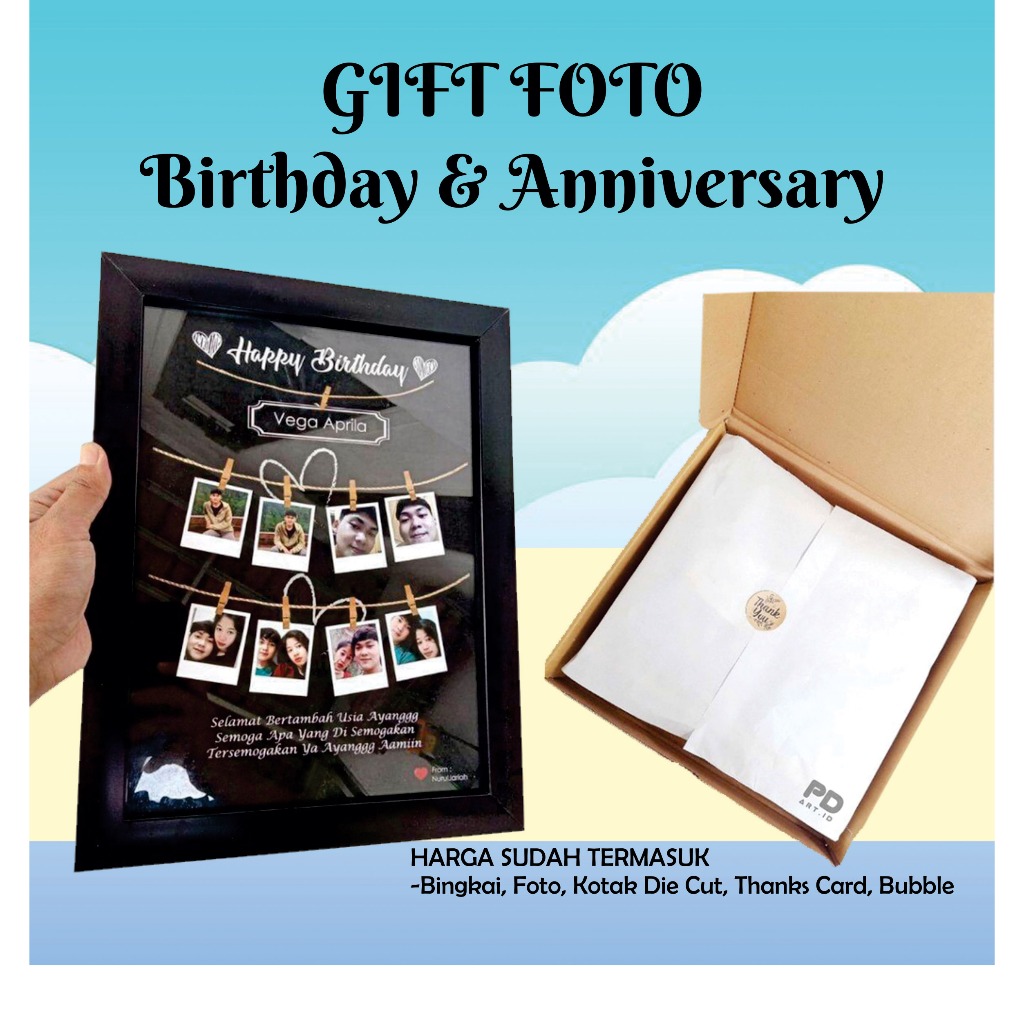 BINGKAI FOTO CUSTOM HADIAH KADO CEWEK COWOK HAPPY BIRTHDAY GRADUATION UKURAN 20X25 CM