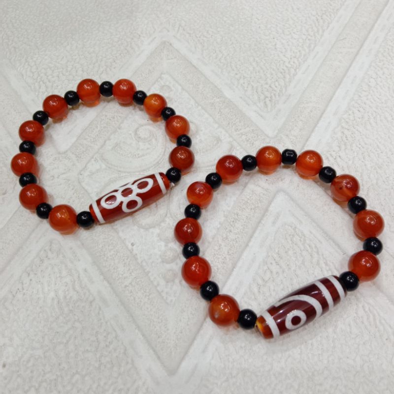 Gelang Batu Red Carnelian Plat Dzi Tibet