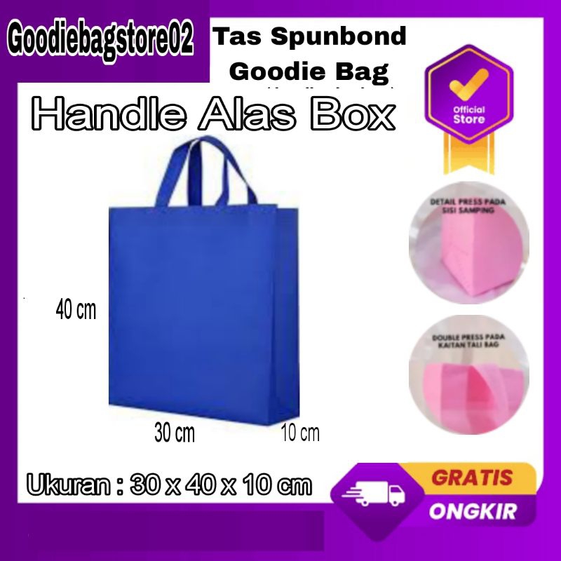 

( Satuan ) Tas Kain Spunbond Goodiebag Handle Box 30x40 cm Souvenir,Seminar,Ultah,Polos