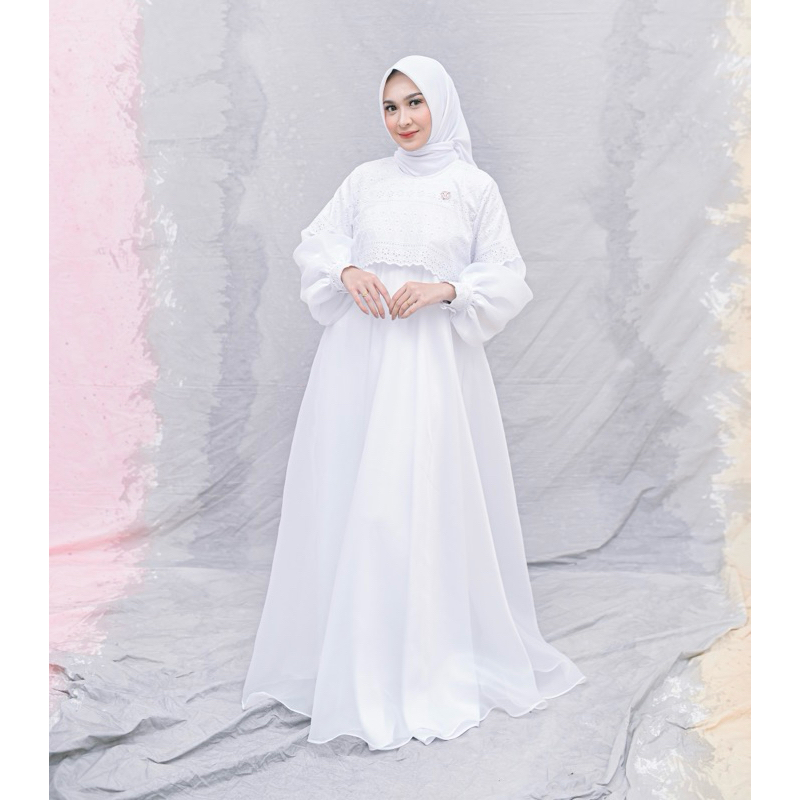Zuri Dress in white by Mirani - Raya series dress gamis panjang wanita putih organza