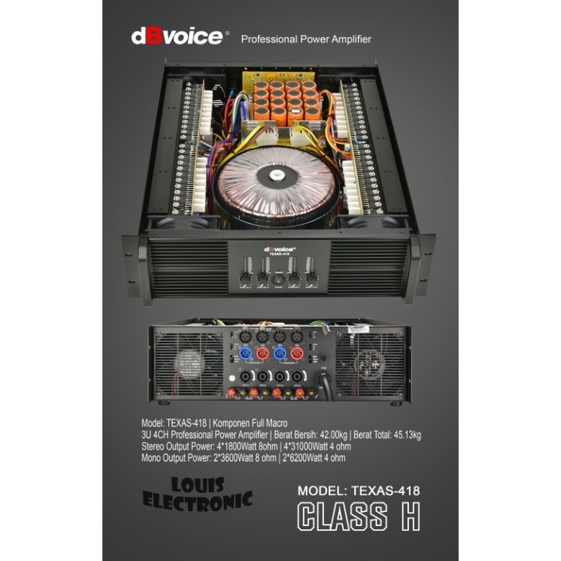 Power Amplifier dBvoice TEXAS-418 Class H 4 Channel