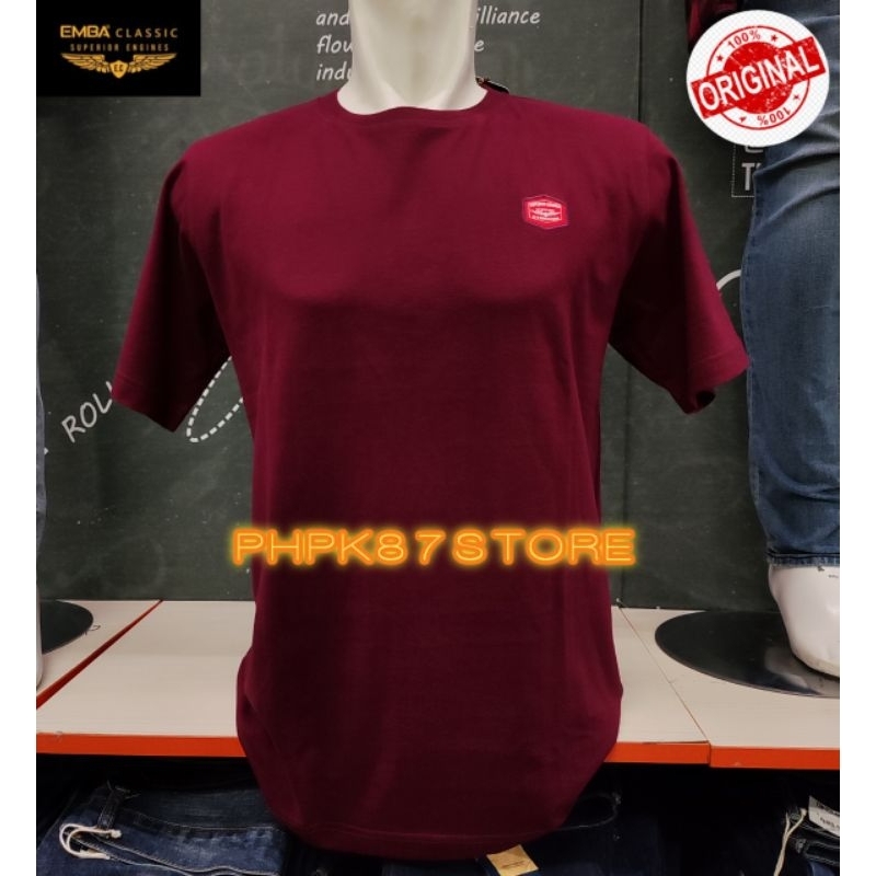 EMBA CLASIC T-SHIRT PENDEK PRIA POLOS, KAOS KERAH OBLONG DETAIL LOGO