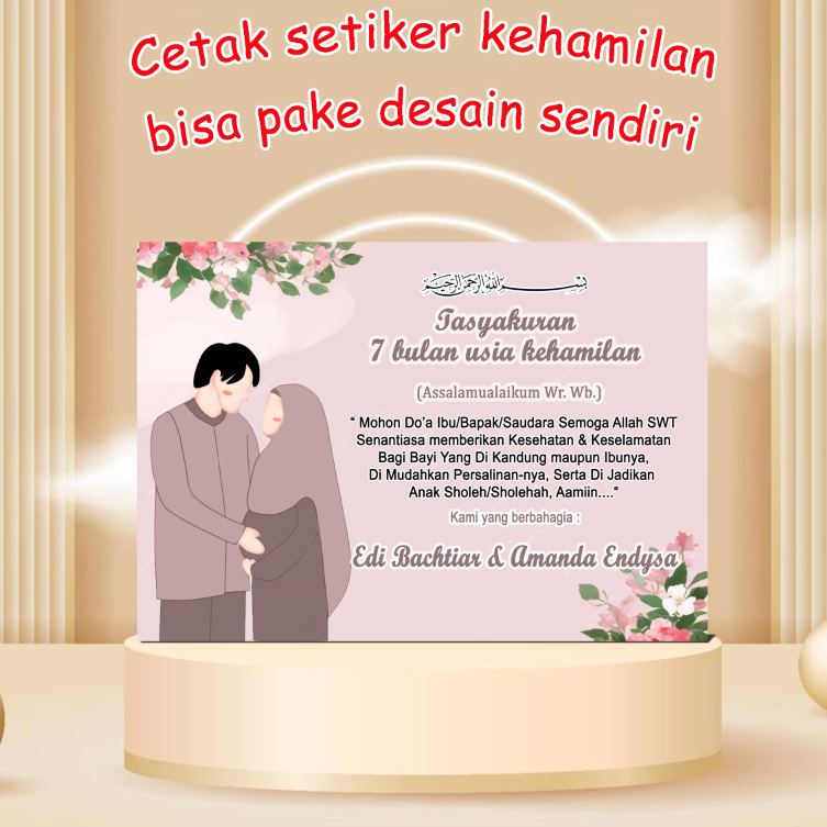 

Cetak KARTU / STIKER TASYAKURAN KEHAMILAN 4 BULANAN / 7 BULANAN / desain sendiri cetak setiker