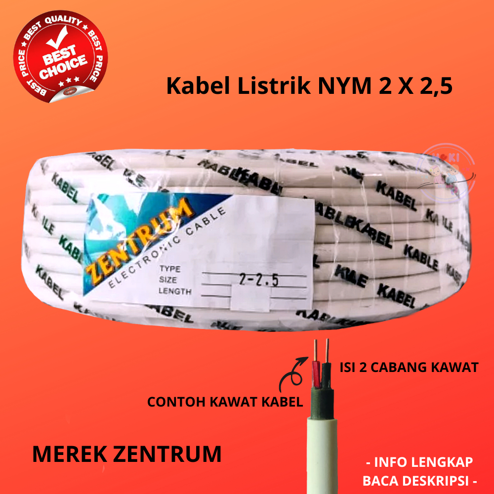Kabel Listrik Zentrum Nym 2 x 2,5 (50 meter) WARNA HITAM / PUTIH
