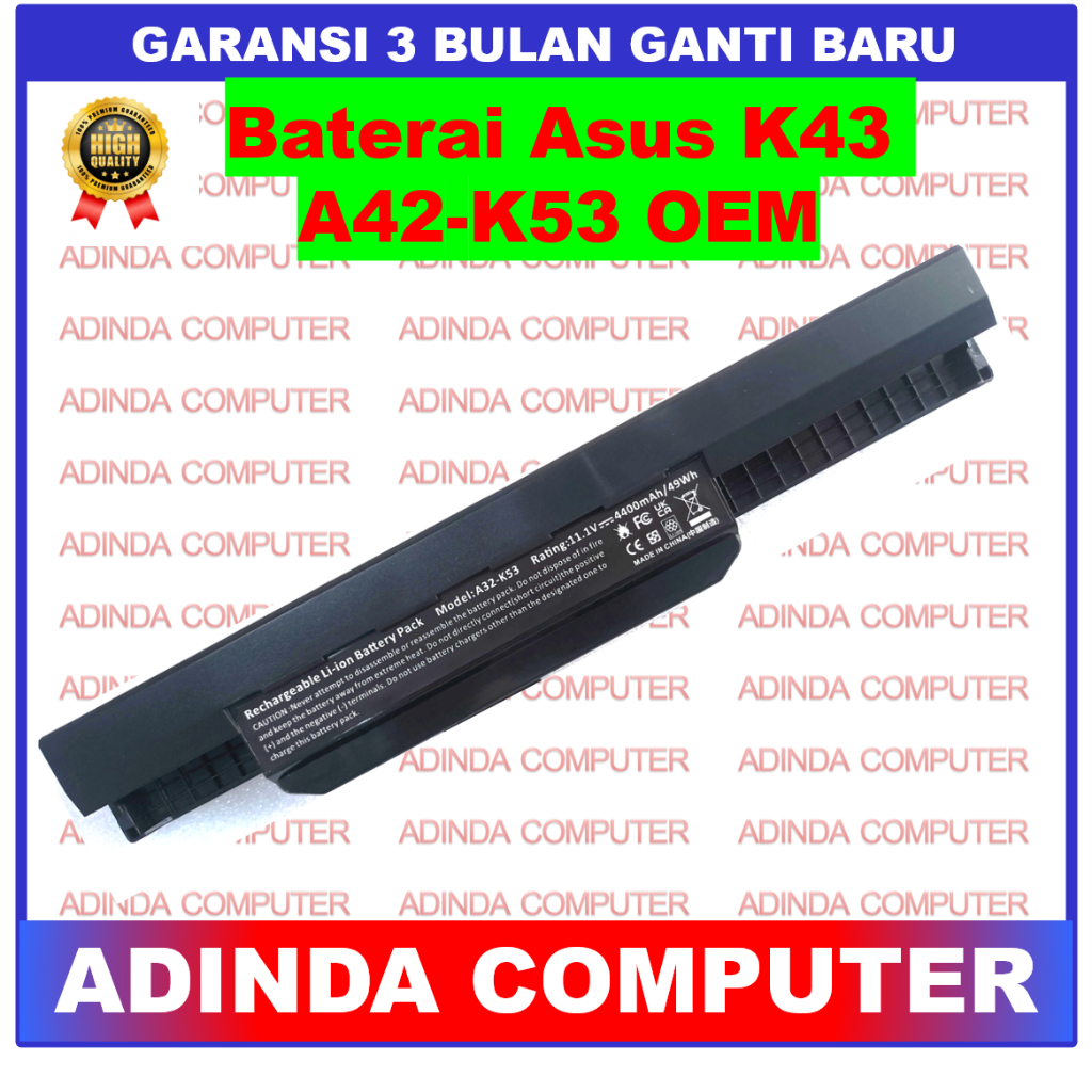 Baterai Asus K43 K84L K84LY P43 P43E P43S P43SJ A32-K53 OEM