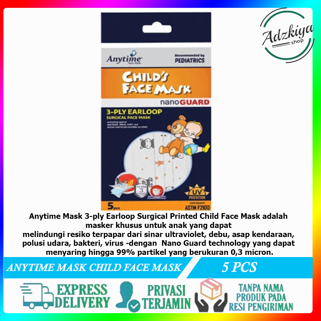 ANYTIME CHILD SURGICAL FACE MASK EARLOOP/MASKER ANAK
