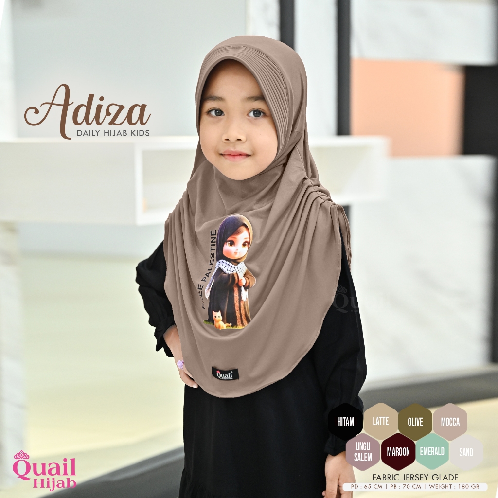 Quail Hijab - ADIZA HIJAB ANAK ORI QUAIL JILBAB KIDS MOTIF PALESTINE
