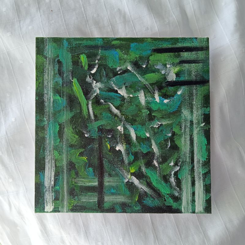 LUKISAN “ABSTRAK HIJAU” KANVAS ASLI (HANDMADE)
