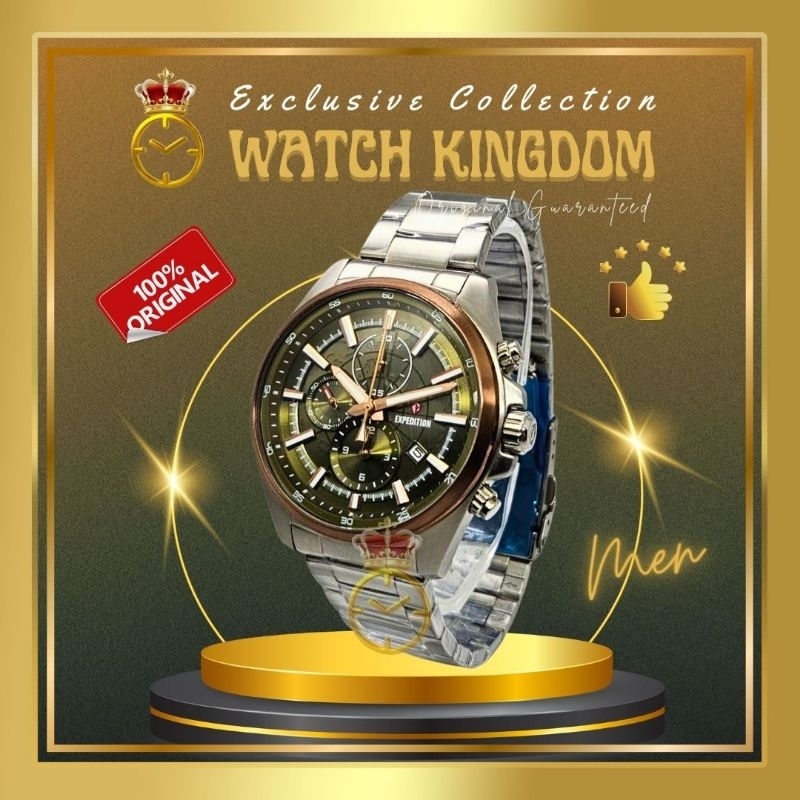 Jam Tangan Expedition Pria Chronograph Kalender Date Tanggal Aktif Full Tali Rantai Stainless Steel 