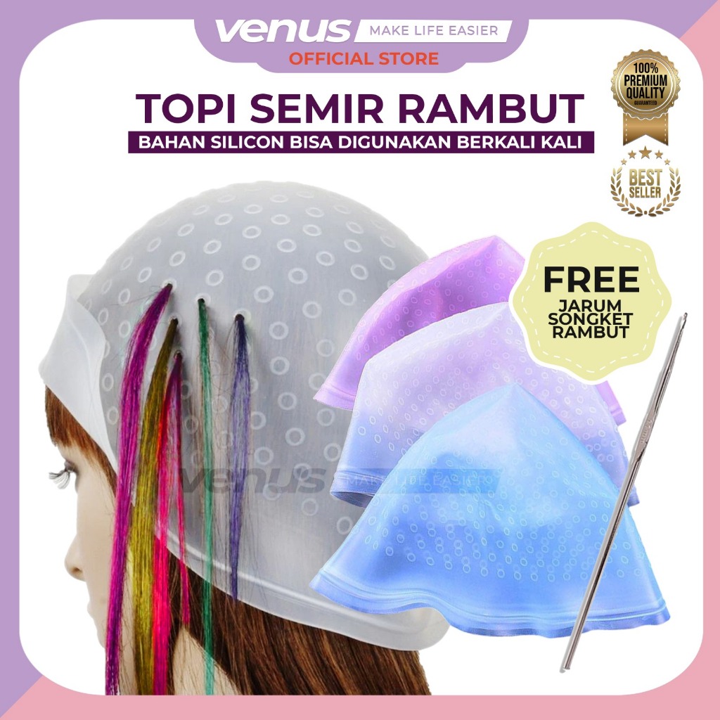 OLSEE Highlight Rambut Topi Silikon Penutup Kepala untuk Highlight Rambut dengan Alat Pengait, Alat 