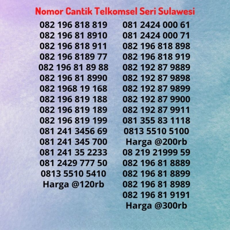Nomor Cantik Kartu Perdana T-sel Telkomsel Simpati Area Sulawesi / Makassar Rapi Triple / Urut Hokky