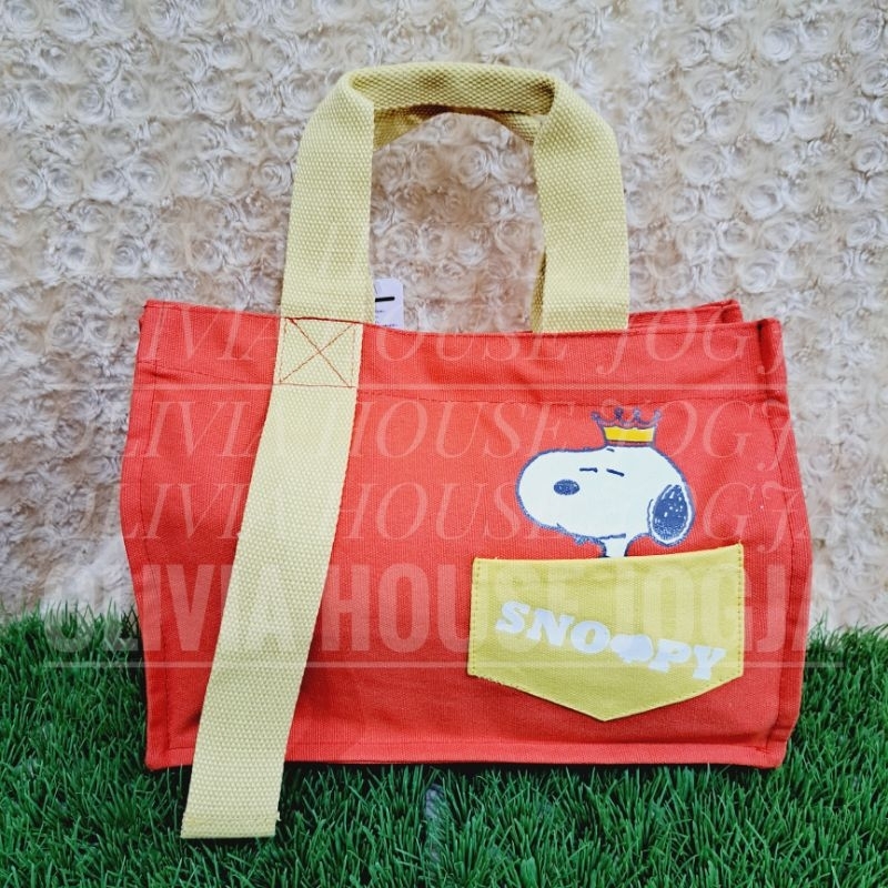 Tas Tenteng Snoopy Two Tone Kanvas Kantong Tas Tenteng Totebag Snoopy Kanvas
