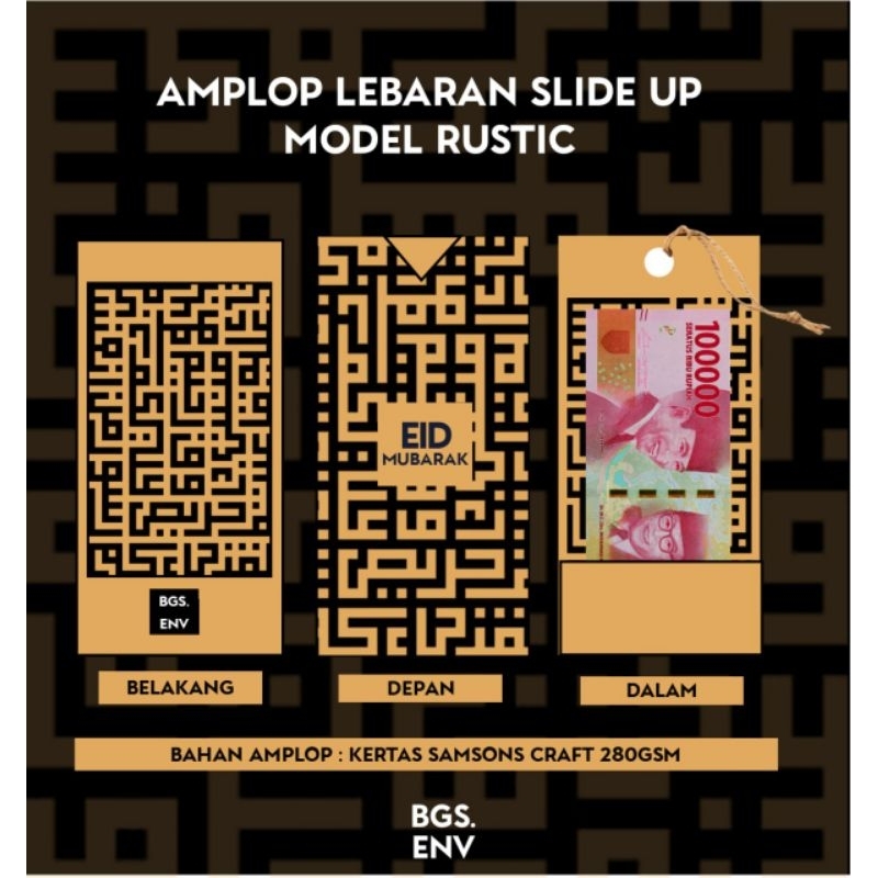 

Amplop Lebaran Hari Raya Idul Fitri Rustic (model slide up)