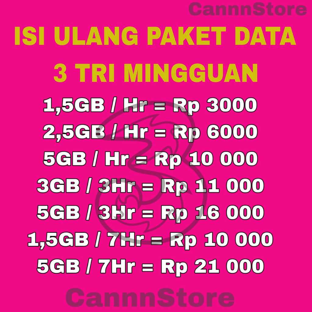 ISI ULANG PAKET 3/TRI MINGGUAN DAN BULANAN TRI UNLIMITED YOUTUBE TRI INJECT TERMURAH