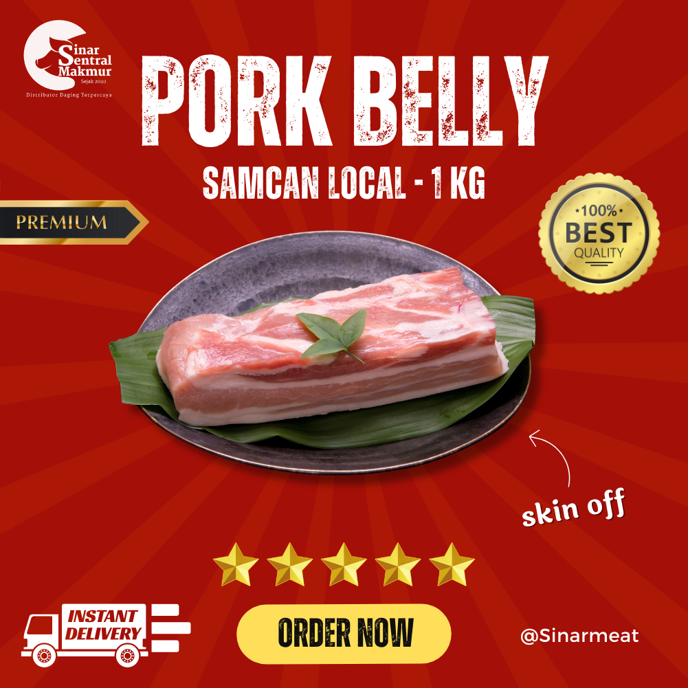 

DAGING BABI SAMCAN LOKAL LEPAS KULIT / PORK BELLY SKIN OFF (BALI) 1KG