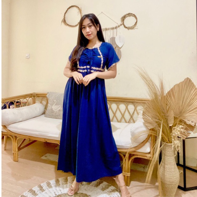 DRESS LAILUNA TALI SERUT RAYON TWILL RENDA DASTER PANJANG RENDA BUNGA || SAFITRI DRESS SF59