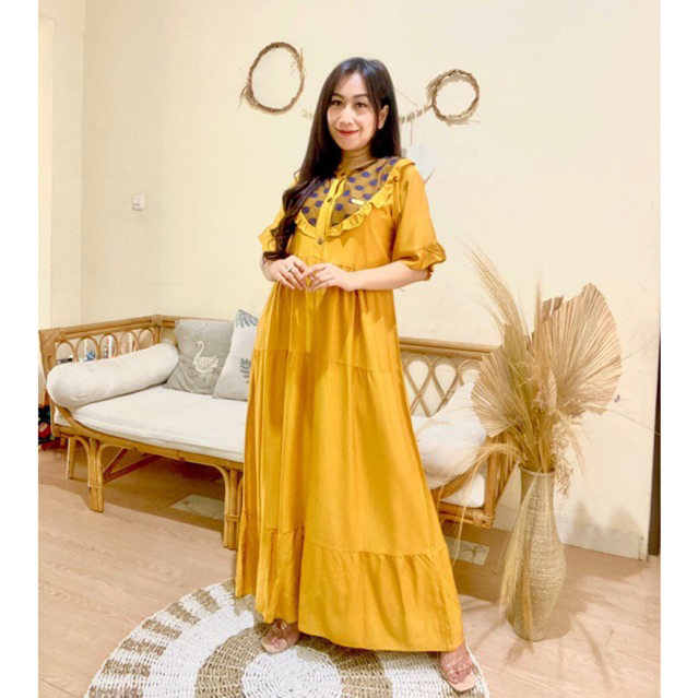 DRESS SHANUM BRUKAT POLKA RAYON TWILL TANGAN REMPEL DASTER BUSUI FRIENDLY || SAFITRI DRESS SF51