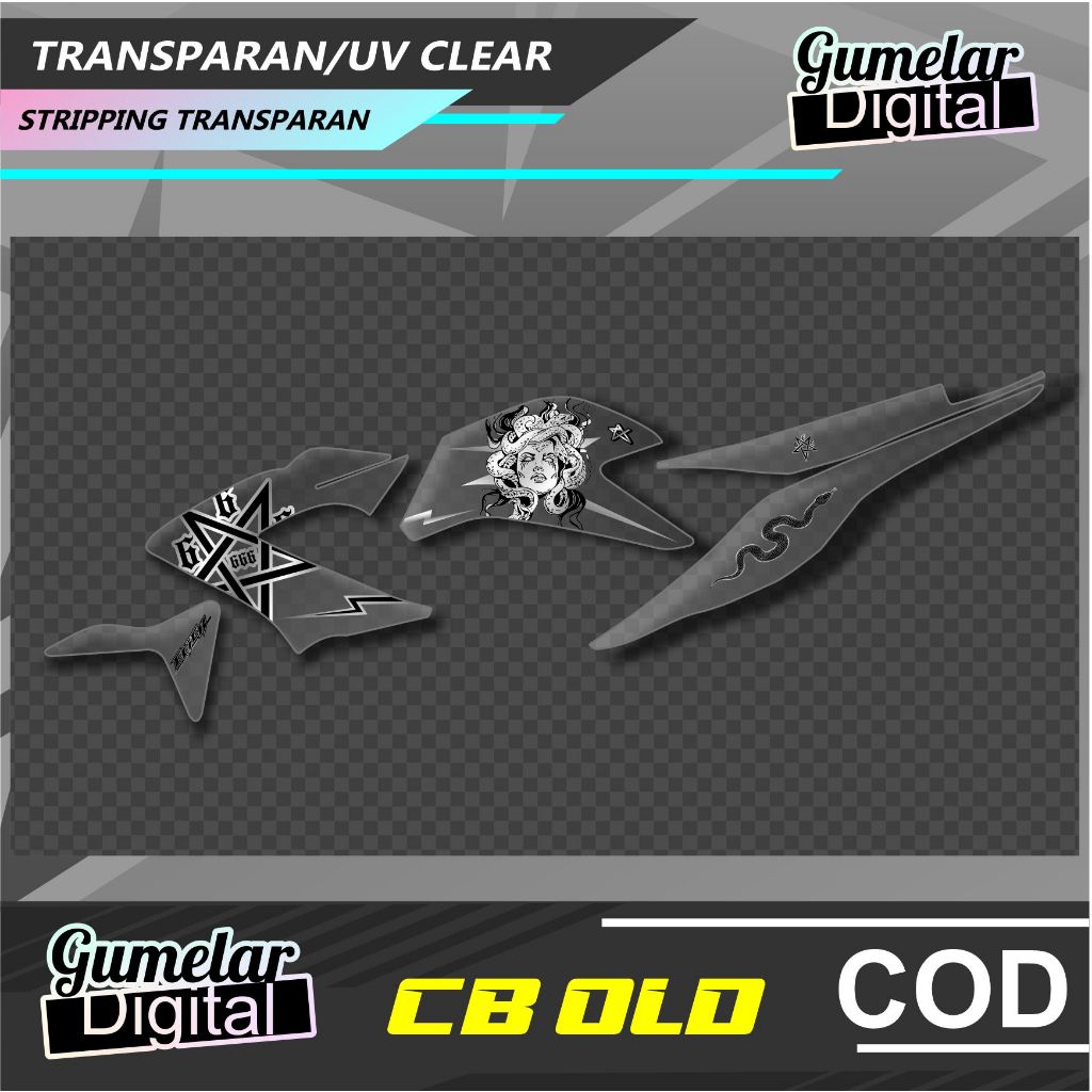 STRIPPING TRANSPARAN UV CLEAR SIMPEL HONDA CB OLD MEDUSA