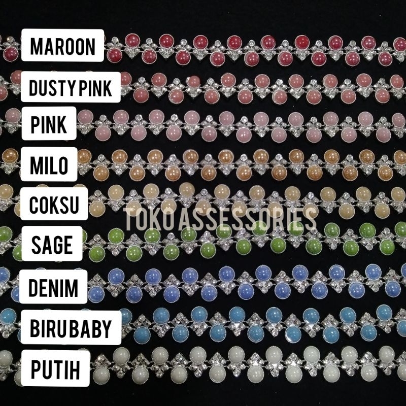 Permata rangkai meteran | mote meteran | hiasan pinggang manik manik | renda mutiara | renda manik