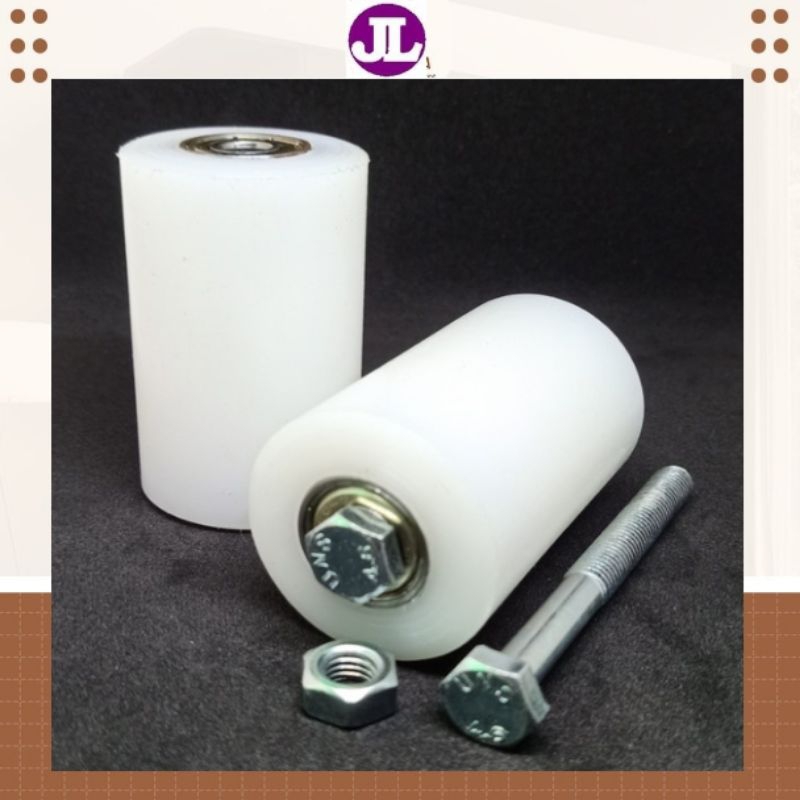 Roda Nilon Roller D. 42 mm P. 6,5 cm 2 (Dua) Bearing Penuntun Pintu Pagar Besi Dan Stainless Roda Ni