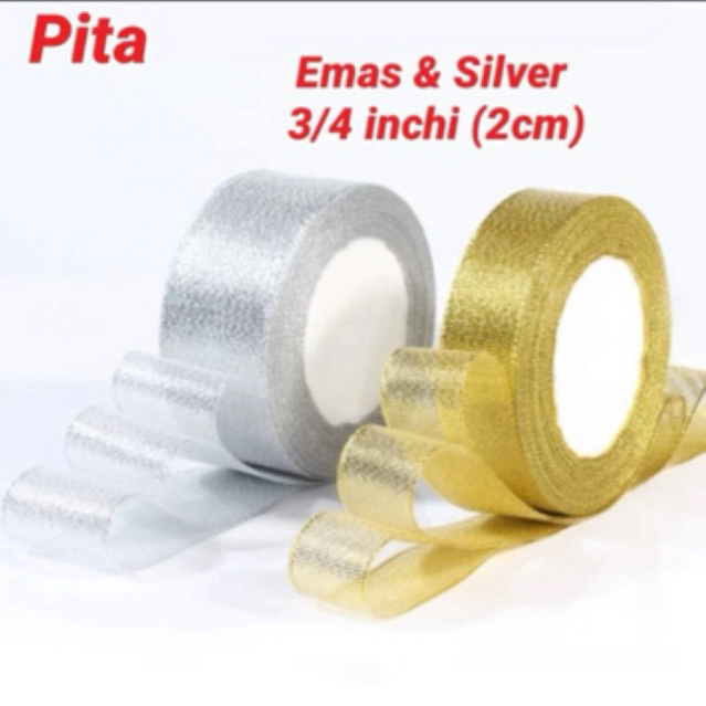 

Pita GLITTER Emas Silver 2cm 3/4inch 20yard
