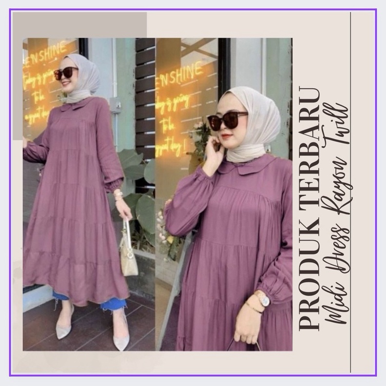 SHOPEE MALL MIDI DRES RAYON TWILL PREMIUM Bahan Super Lembut Dan Adem grosir