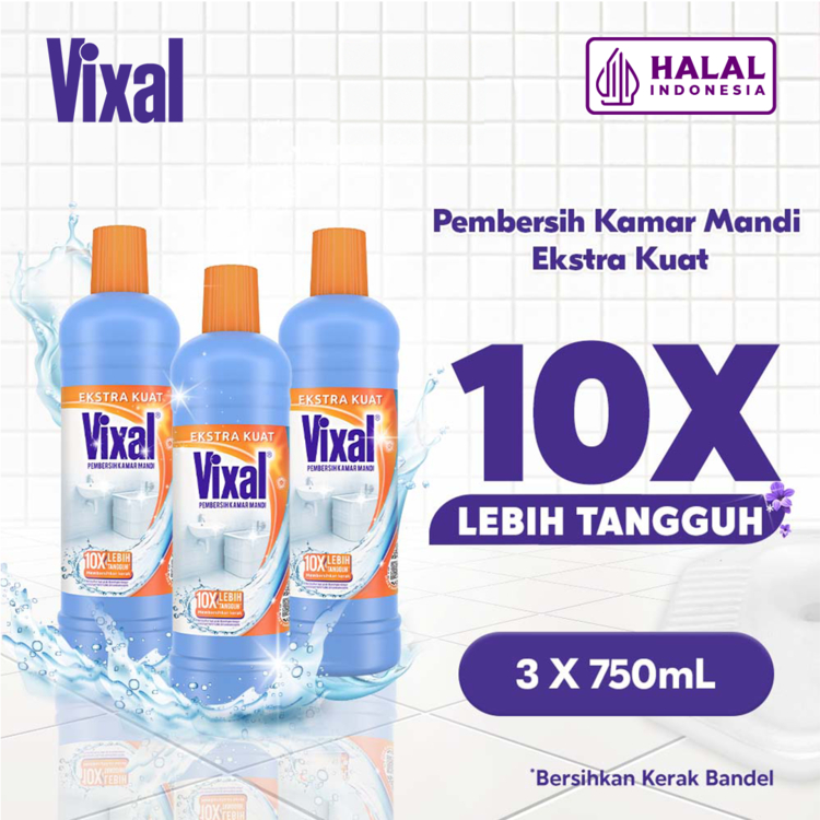 Vixal Pembersih Porselen & Kamar Mandi HCl Anti Kerak Bandel Ekstra Kuat 750 mL x3