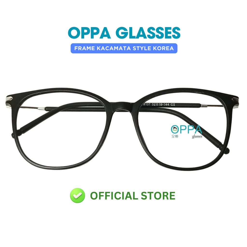 Frame Kacamata Korea Pria Wanita OP69 Hitam Petak Lensa MInus / Anti Radiasi Blueray / Photocromic /