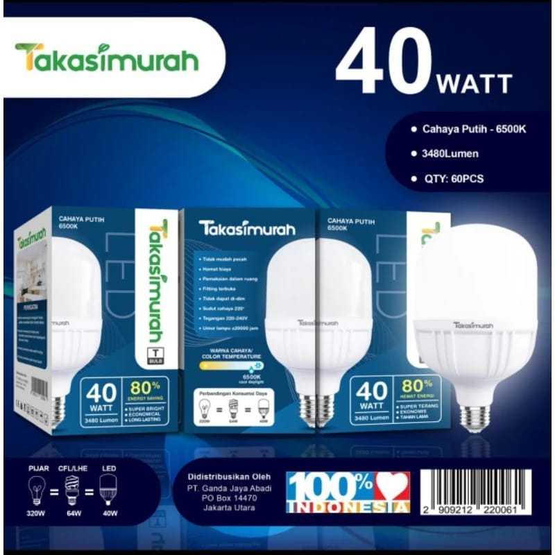 TAKASIMURAH LAMPU LED PUTIH T BULB 40 WATT