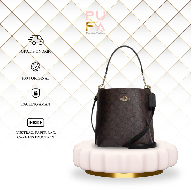 ORIGINAL 100% Coach 2312 Town Bucket Bag Signature Canvas Small Black Brown